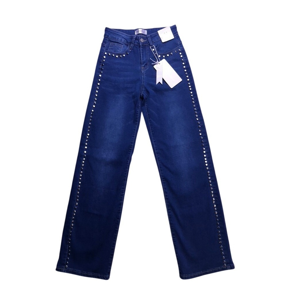 Bamboo‎ Jeans Wide Leg Women Size 3 Blue NWT Studded Rayon Denim A1174-B